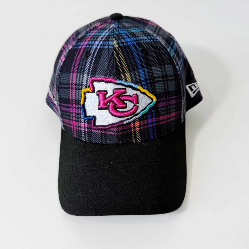 Kansas City Chiefs Crucial Catch Intercept Cancer Adjustable New Era Hat Plaid